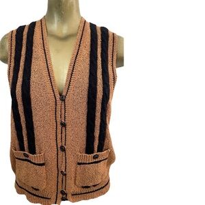 JAMIE SADOCK Knit GOLF VEST Sweater in Caramel Brown and Black Size Medium